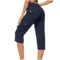 thumbnail image 1 of JWZUY Women's Cargo Capris Workwear Shorts Zipper Button Waist Multiple Pockets Activities Pants Cropped Trouser Navy XXL, 1 of 4