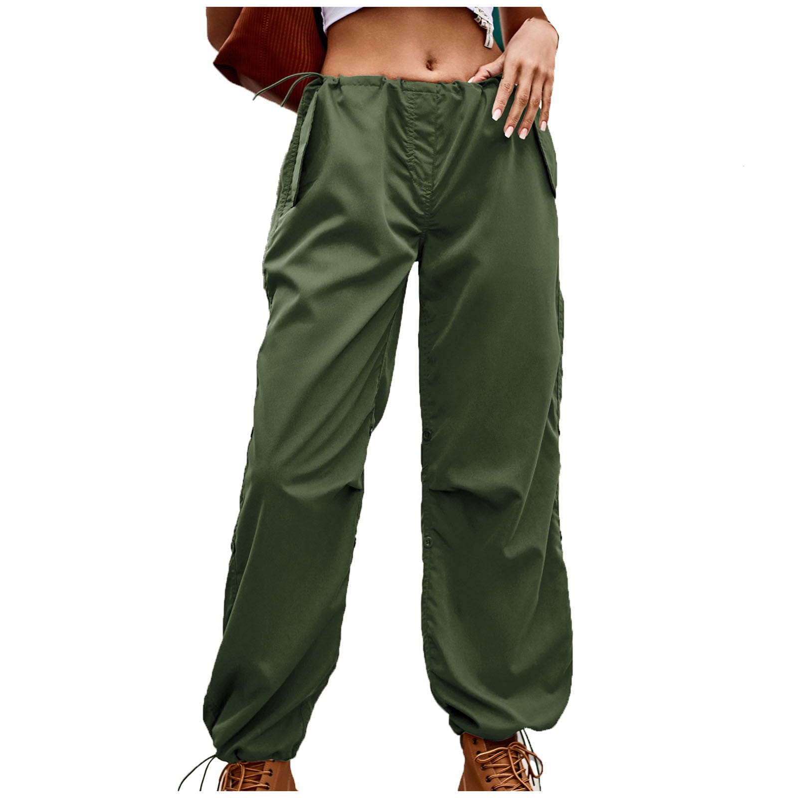 JWZUY Women's Cargo Joggers Hiking Pants Cuffs Button Decor Lightweight  Jogger Pants wiht Multi-Pocket High Waist Athletic Travel Pants Black S 