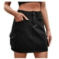 thumbnail image 1 of JWZUY Women's Cargo Skirt Button Mini Cargo Denim Skirt with Pocket Black XL, 1 of 5