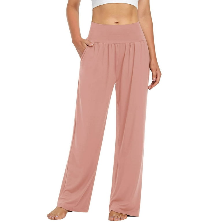 JWZUY Women's Casual Loose Wide Leg Cozy Pants Yoga Sweatpants Comfy High  Waisted Sports Athletic Lounge Pants With Pockets Pink XL 