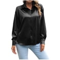 thumbnail image 1 of JWZUY Women's Casual Satin Silk Silks Long Sleeve Button Down Shirt Formal Work Blouse Top Drop Shoulder Solid Color Tops Black XL, 1 of 4