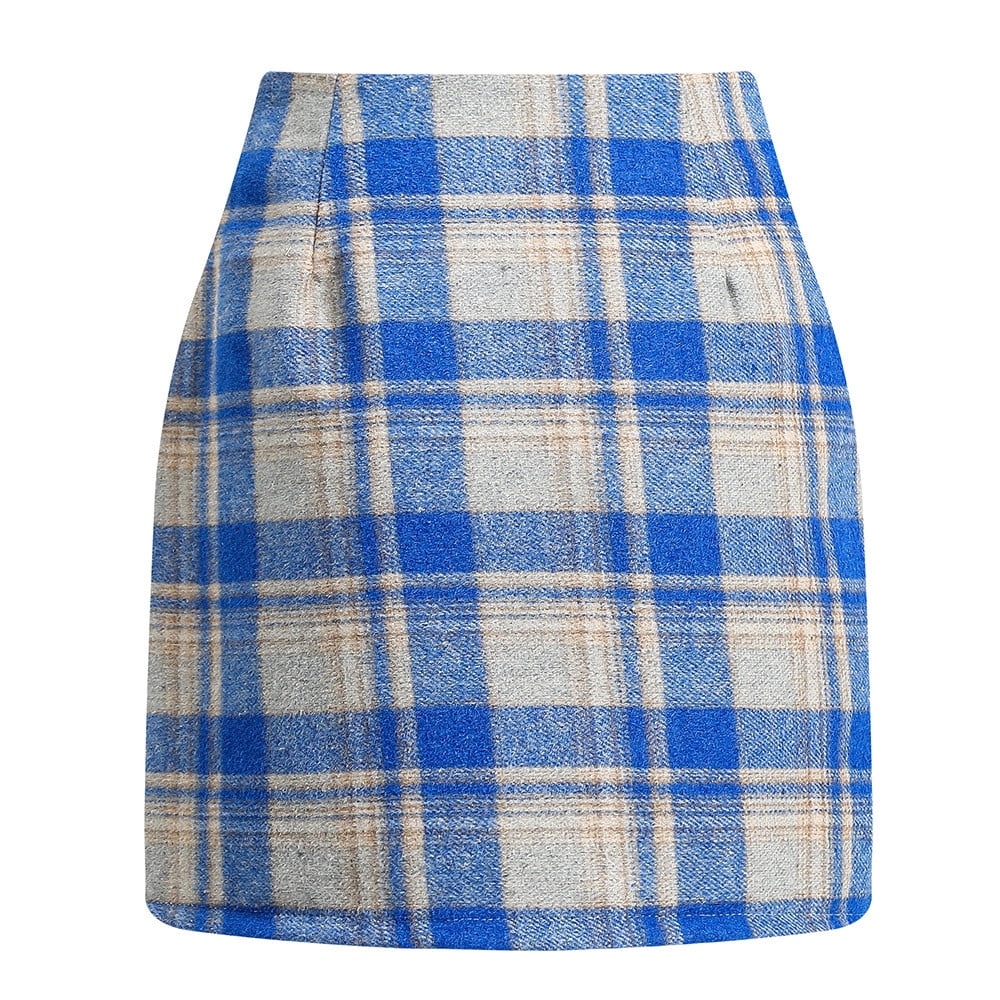 Blue Plaid A-Line Mini Skirt