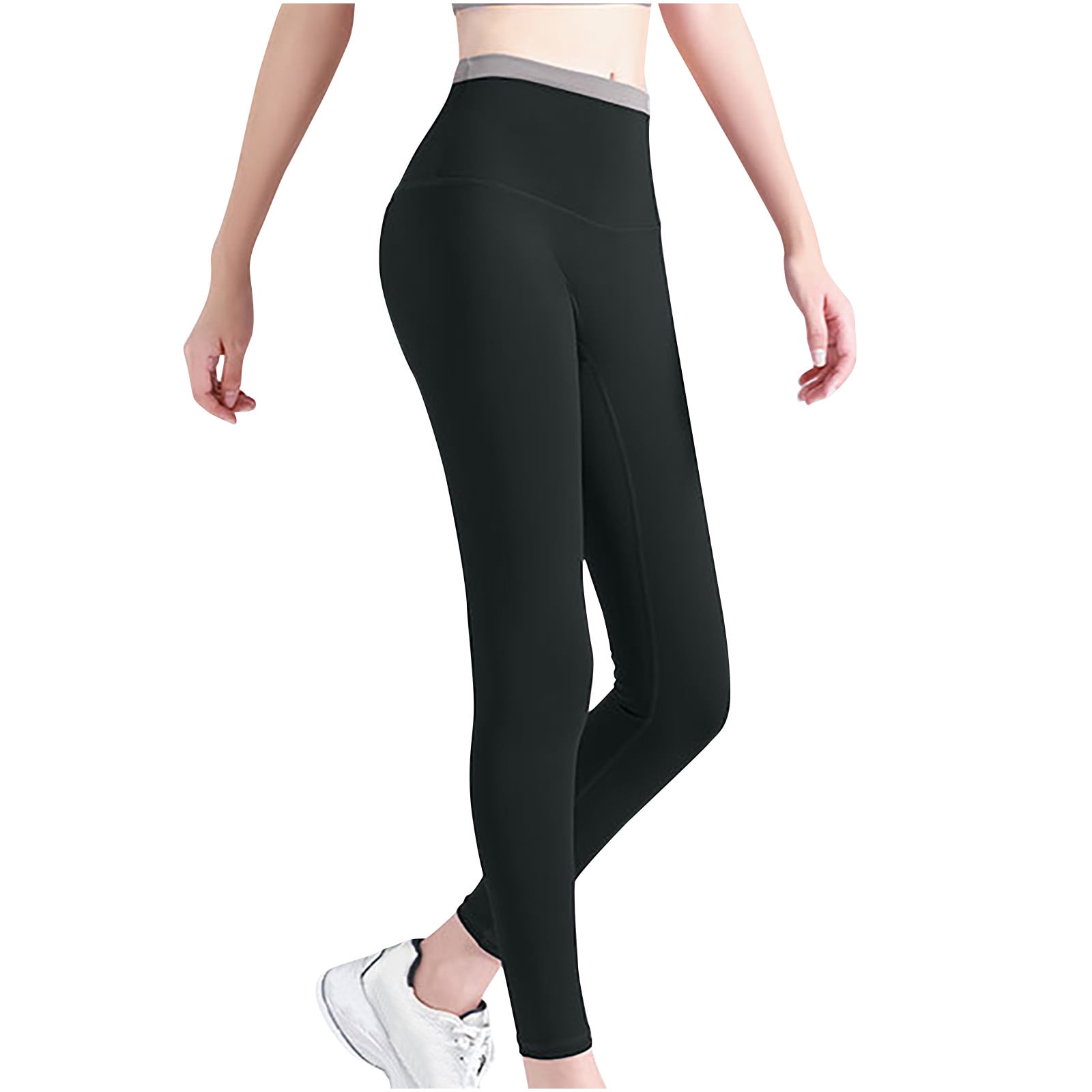 JWZUY Women's Color-blocking High-waisted Hip Lifting Exercise Fitness  Tight Yoga Pants Black L 