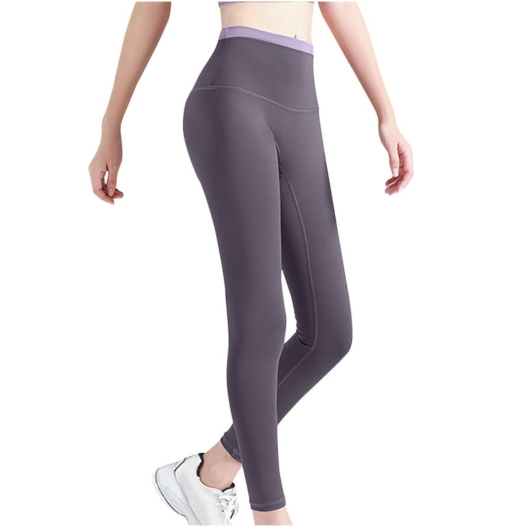 JWZUY Women's Color-blocking High-waisted Hip Lifting Exercise Fitness  Tight Yoga Pants Purple M