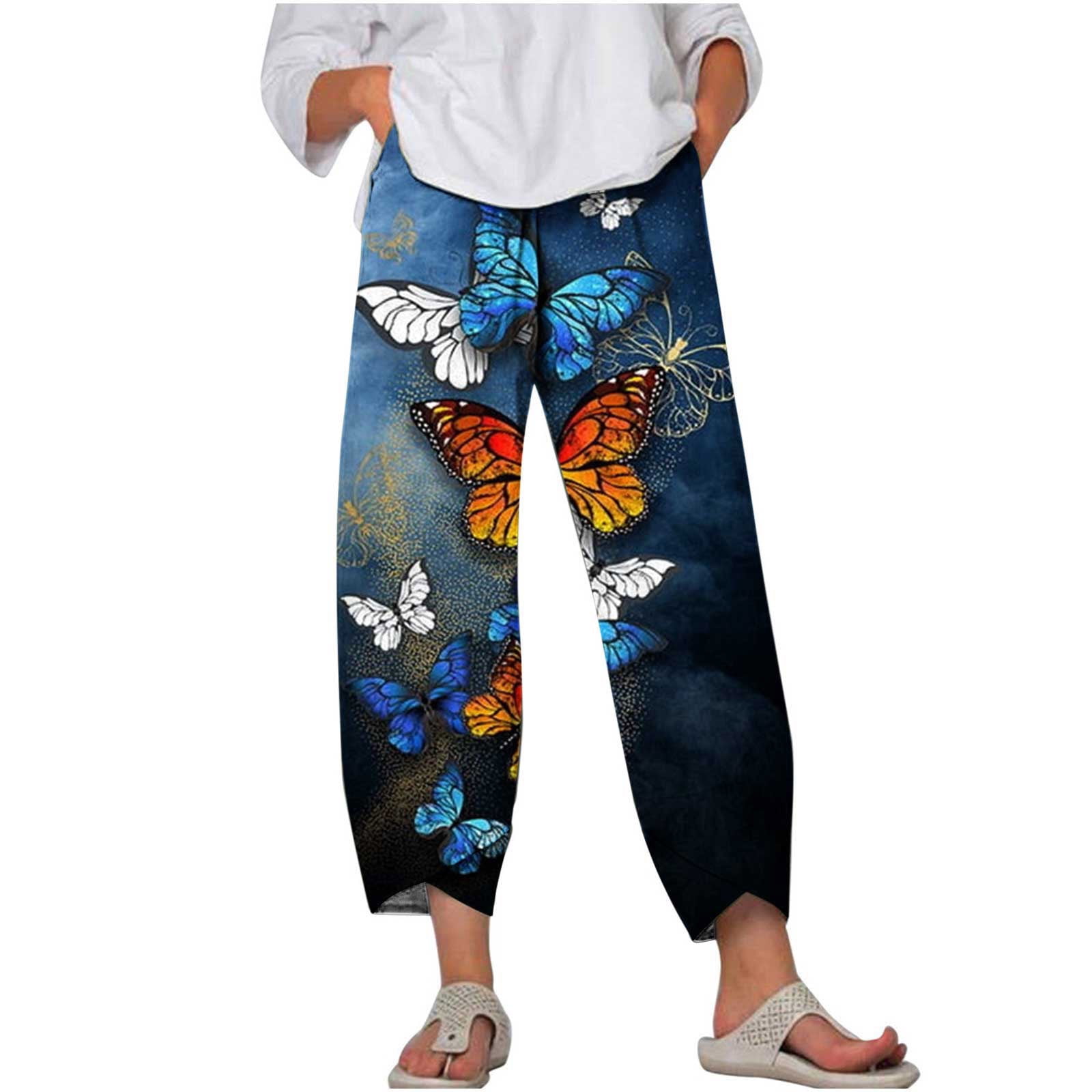 Capri Pants for Women Petite Women's Lounge Pants With Pockets Casual  Printed Summer Bottom Floral Line Pants, Blue, Small : : Clothing,  Shoes & Accessories
