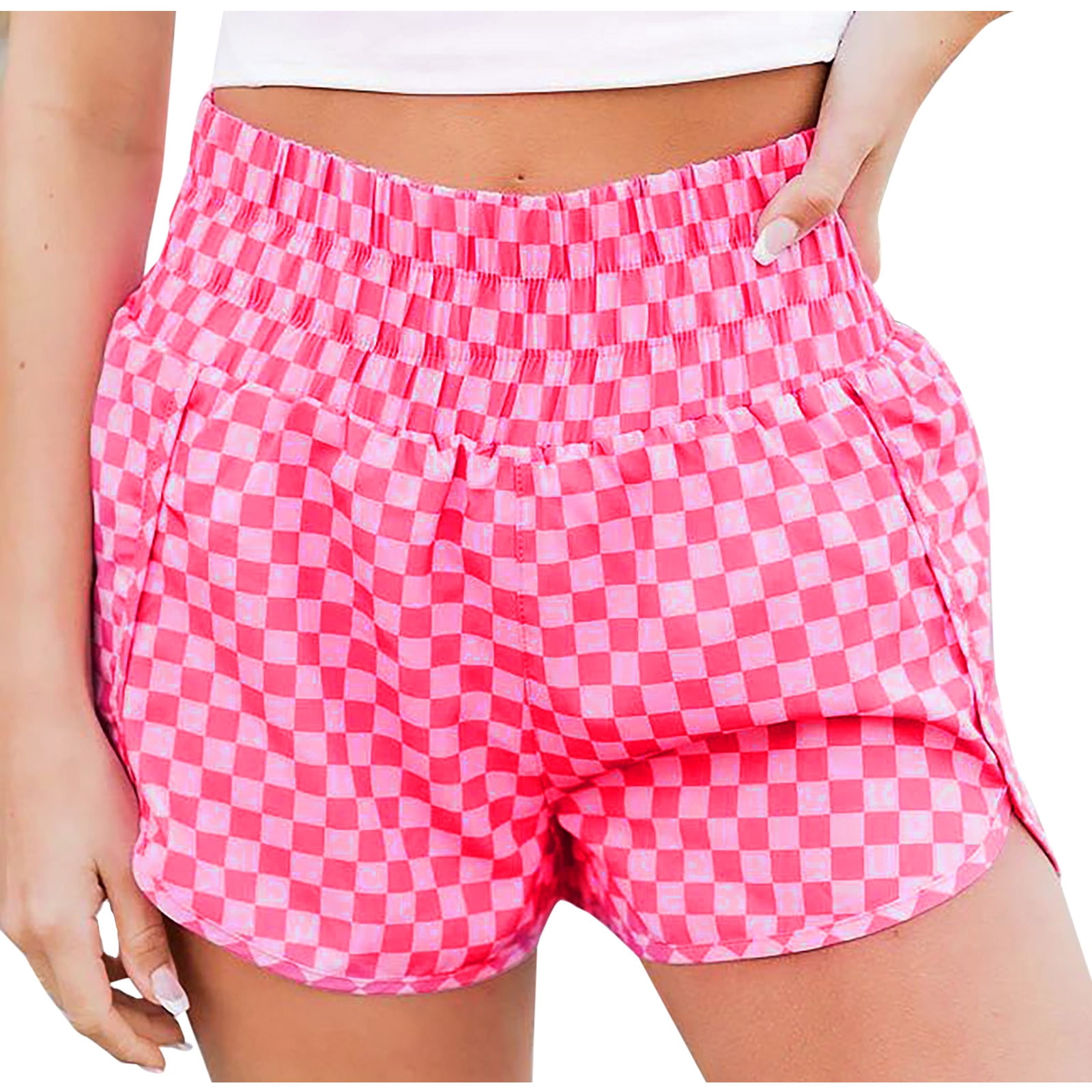 Women Y2k Gingham Boxer Shorts Elastic High Waist Plaid Mini