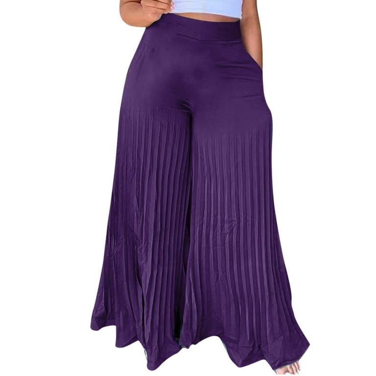 PLEATS PLEASE　ガウチョパンツ　ワイドパンツ　サイズ2　パープル JWZUY Women's Elastic High Waisted Wide Leg Palazzo Pants Loose