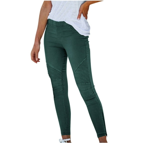JWZUY Women's Elastic Waisted Slim Fit Pants Stylish Zip Cuff Pencil Pants Drainpipe Jeans Green XXXXXL
