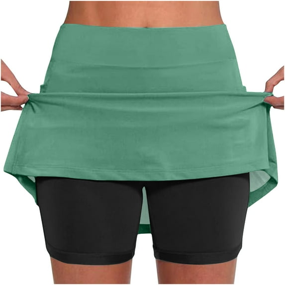JWZUY Women's Elastic Yoga Culottes Solid Color Athletic Shorts with High Waist and Tummy Control Plus Size Biker Shorts for Summer Golf Skorts Blue XXXL