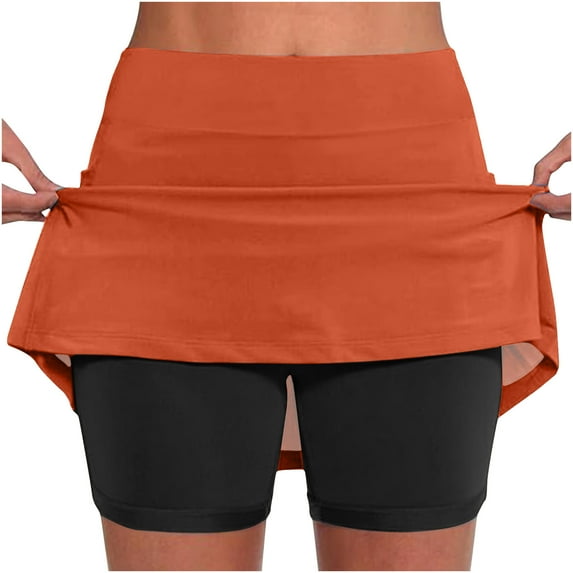 JWZUY Women's Elastic Yoga Culottes Solid Color Athletic Shorts with High Waist and Tummy Control Plus Size Biker Shorts for Summer Golf Skorts Orange XXL