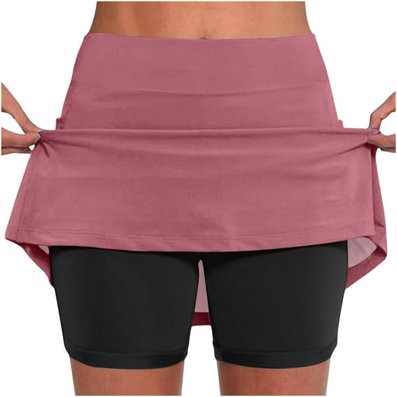 JWZUY Women's Elastic Yoga Culottes Solid Color Athletic Shorts with High Waist and Tummy Control Plus Size Biker Shorts for Summer Golf Skorts Pink XXL