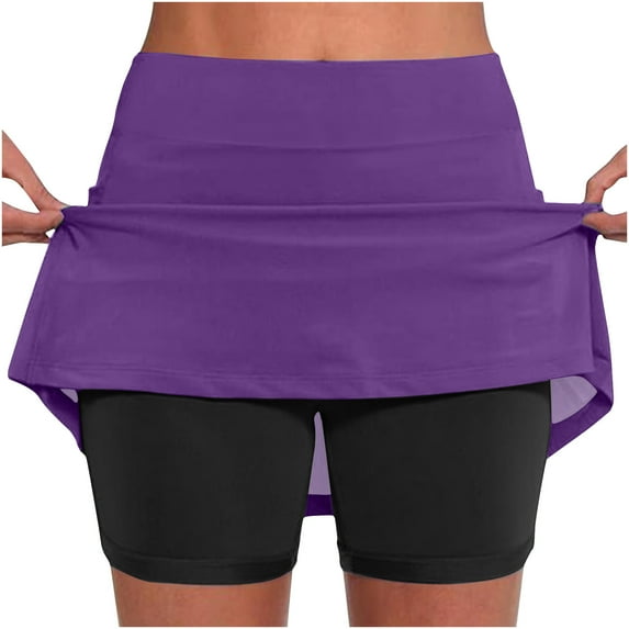 JWZUY Women's Elastic Yoga Culottes Solid Color Athletic Shorts with High Waist and Tummy Control Plus Size Biker Shorts for Summer Golf Skorts Purple S