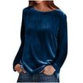 thumbnail image 1 of JWZUY Women's Elegant Long Sleeve Tops Round Neck Vintage Velvet Blouse Velour Pullover Casual Solid Color Shirts Tees Loose Fit Azure Blue XL, 1 of 6