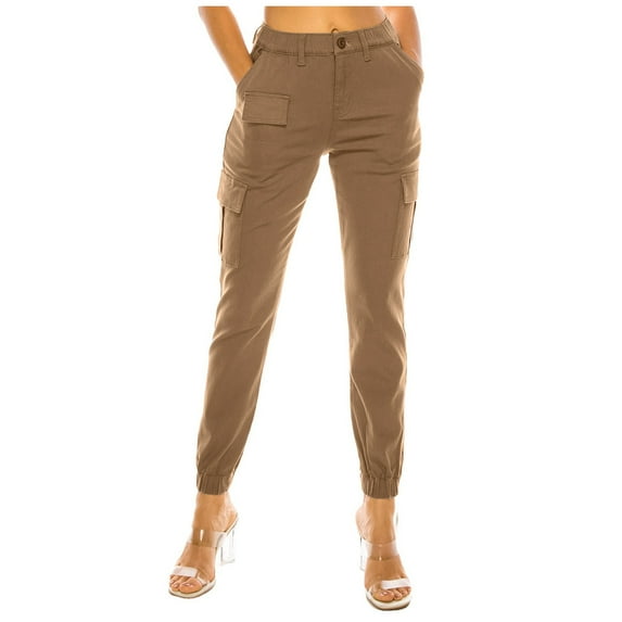 JWZUY Women's Fashion Casual Skinny High Waist Button Solid Pant Pocket Work Pants Leisure Pants Khaki M