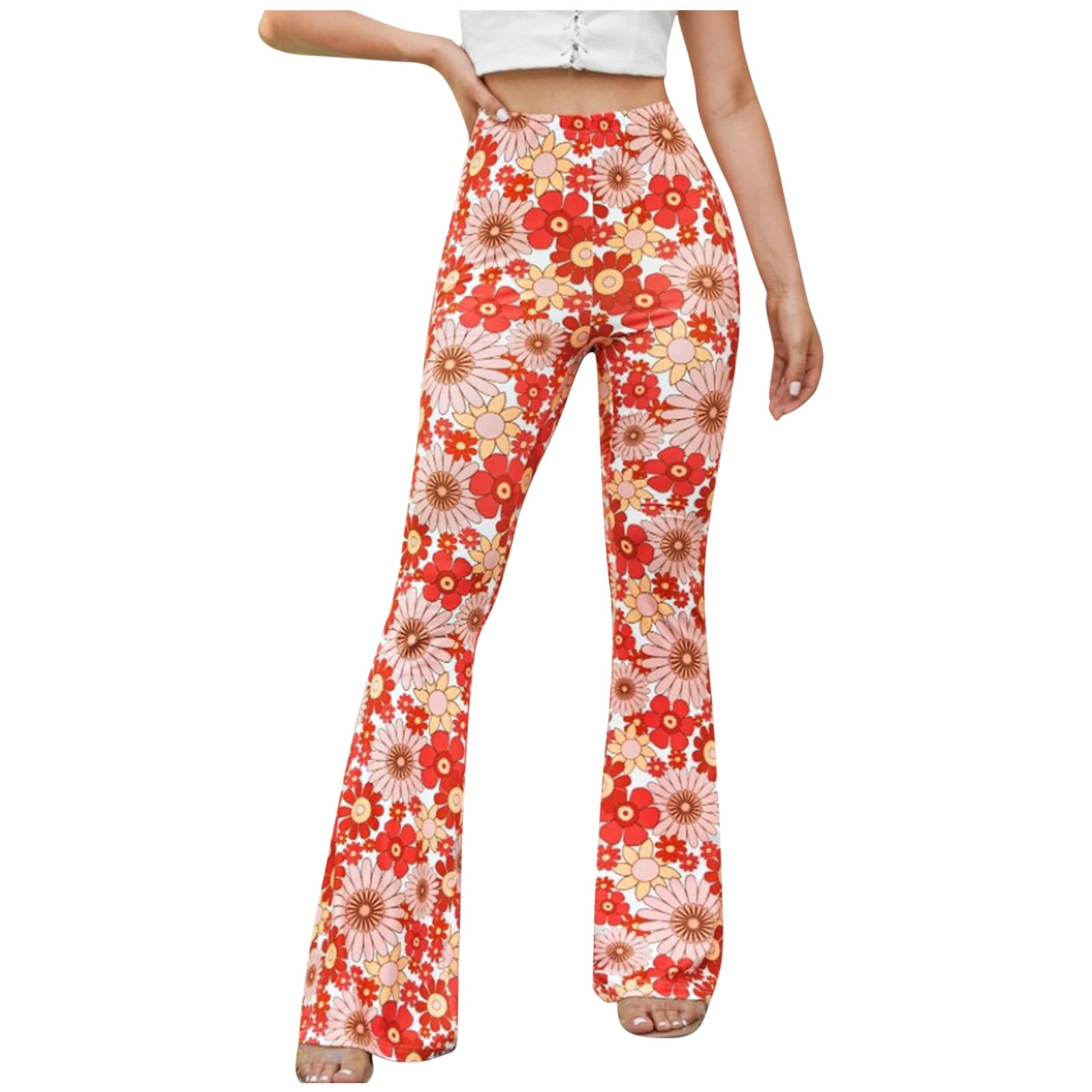 Adorave Women's Floral Print Flare Leg Pants Boho Bell Bottom Elastic High  Waisted Comfy Wide Leg Pants Trousers Yoga Pants : : Clothing