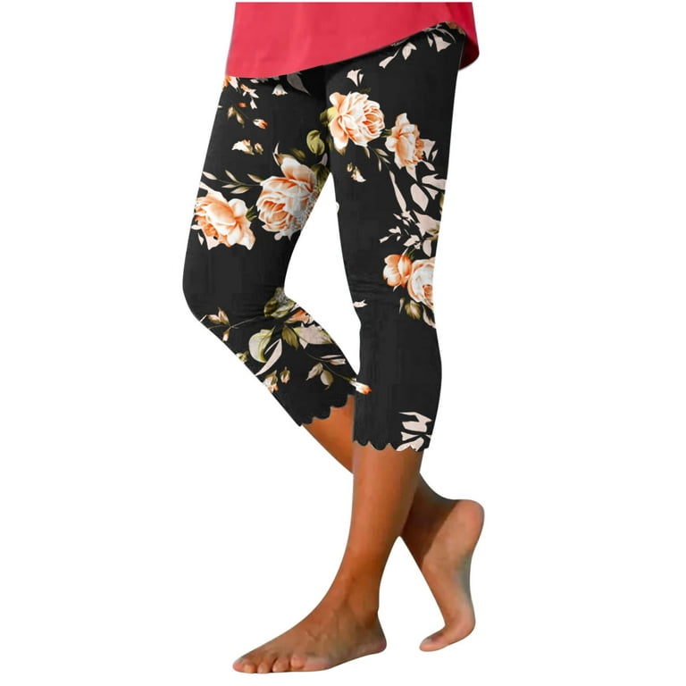 Abstract Capri leggings, Workout Pants 'Black Birds of a Flower' - Castle  of Joy