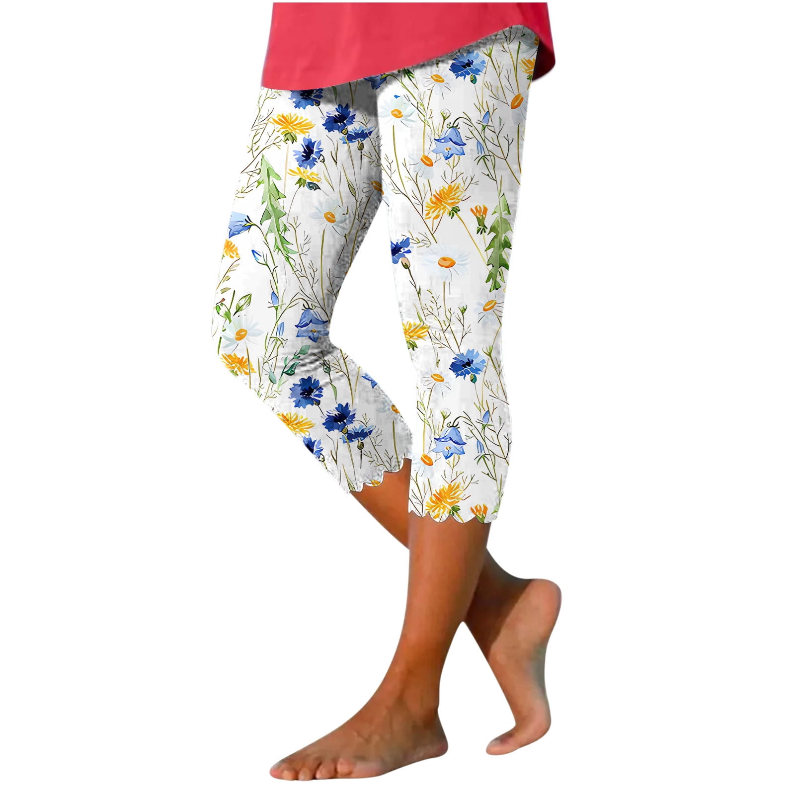 Women's Capri Leggings Floral Design High Waist Workout Pants