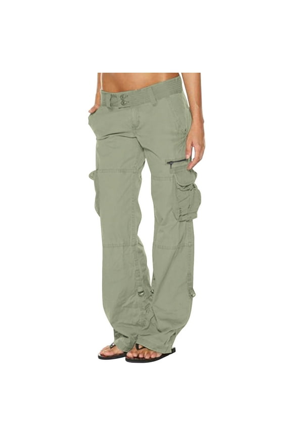 Women's High Waist Cargo Pants Stretch Baggy Multiple Pockets Relaxed Fit Straight Wide Leg Y2K Fashion Jeans Green XS
