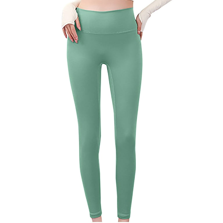 JWZUY Women's High Waist Solid Color Hip Lifting Exercise Fitness Tight Yoga  Pants Green M 