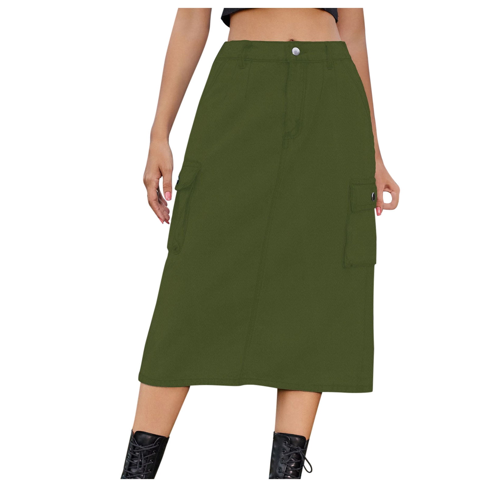 JWZUY Women's High Waist Split Long Cargo Skirts Denim Skirt with