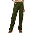 thumbnail image 1 of JWZUY Women's High Waisted Baggy Jeans Casual Cargo Pants Stretch Straight Leg Y2K Denim Pants Army Green XL, 1 of 7