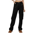 thumbnail image 1 of JWZUY Women's High Waisted Baggy Jeans Casual Cargo Pants Stretch Straight Leg Y2K Denim Pants Black S, 1 of 7