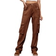 thumbnail image 1 of JWZUY Women's High Waisted Baggy Jeans Casual Cargo Pants Stretch Straight Leg Y2K Denim Pants Brown L, 1 of 7