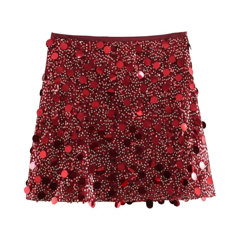 JWZUY Women's High Waisted Shiny Sequin Mini Skirt Glitter