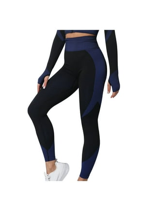 Womens Ribbed Seamless Leggings High Waisted For Exercise Gym Workout Yoga  Running by MAXXIM Navy Blue Small