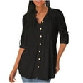 thumbnail image 1 of JWZUY Women's Loose Casual Crochet Lace Button Tops 3/4 Bell Sleeve Blouse Button Down Shirts Black M, 1 of 6