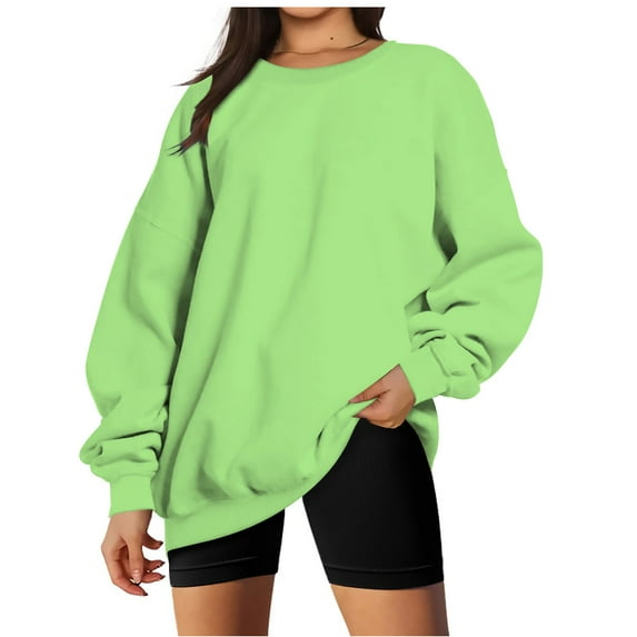 JWZUY Women's Oversized Fleece Sweatshirts Long Sleeve Crew Neck Pullover Sweatshirt Casual Hoodie Tops Loose Fit Solid Color Green XXL