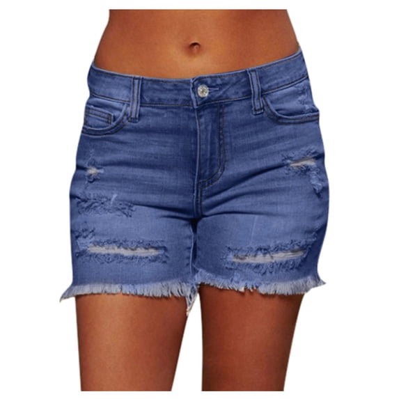 JWZUY Women's Ripped Denim Shorts Mid Rise Distressed Jean Shorts Stretchy Short Jeans with Pocket Dark Blue XL