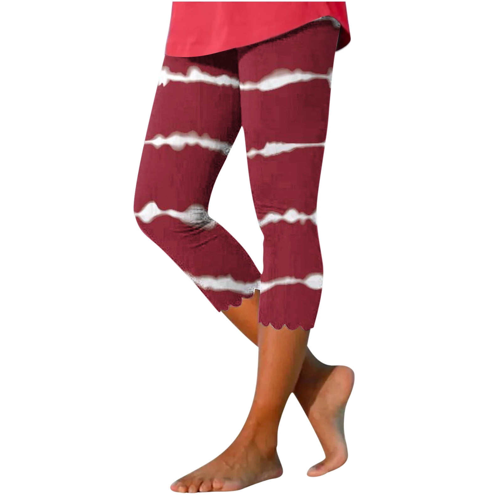 JWZUY Floral Print Leggings for Women Capri Slim Legging Yoga Pants Sports  Elastic Cropped Pants White S