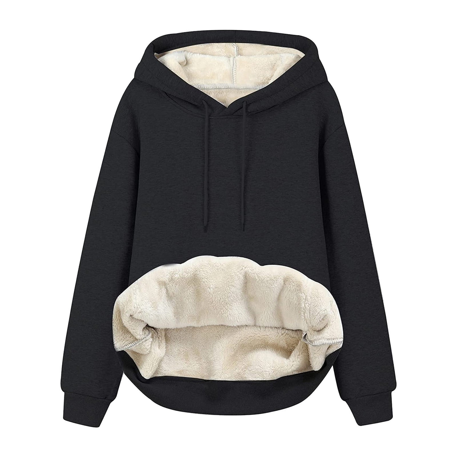 JWZUY Women's Sherpa Lined Hoodies Warm Fleece Hooded Sweatshirt Casual  Thermal Hoodie with Pocket for Winter Black XL 