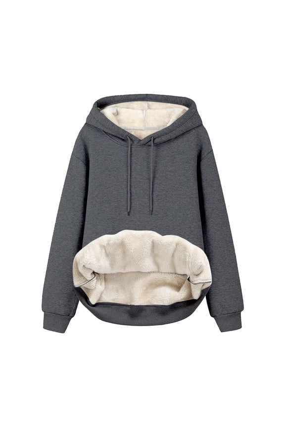 Women's Sherpa Lined Hoodies Warm Fleece Hooded Sweatshirt Casual Thermal Hoodie with Pocket for Winter Dark Gray XL