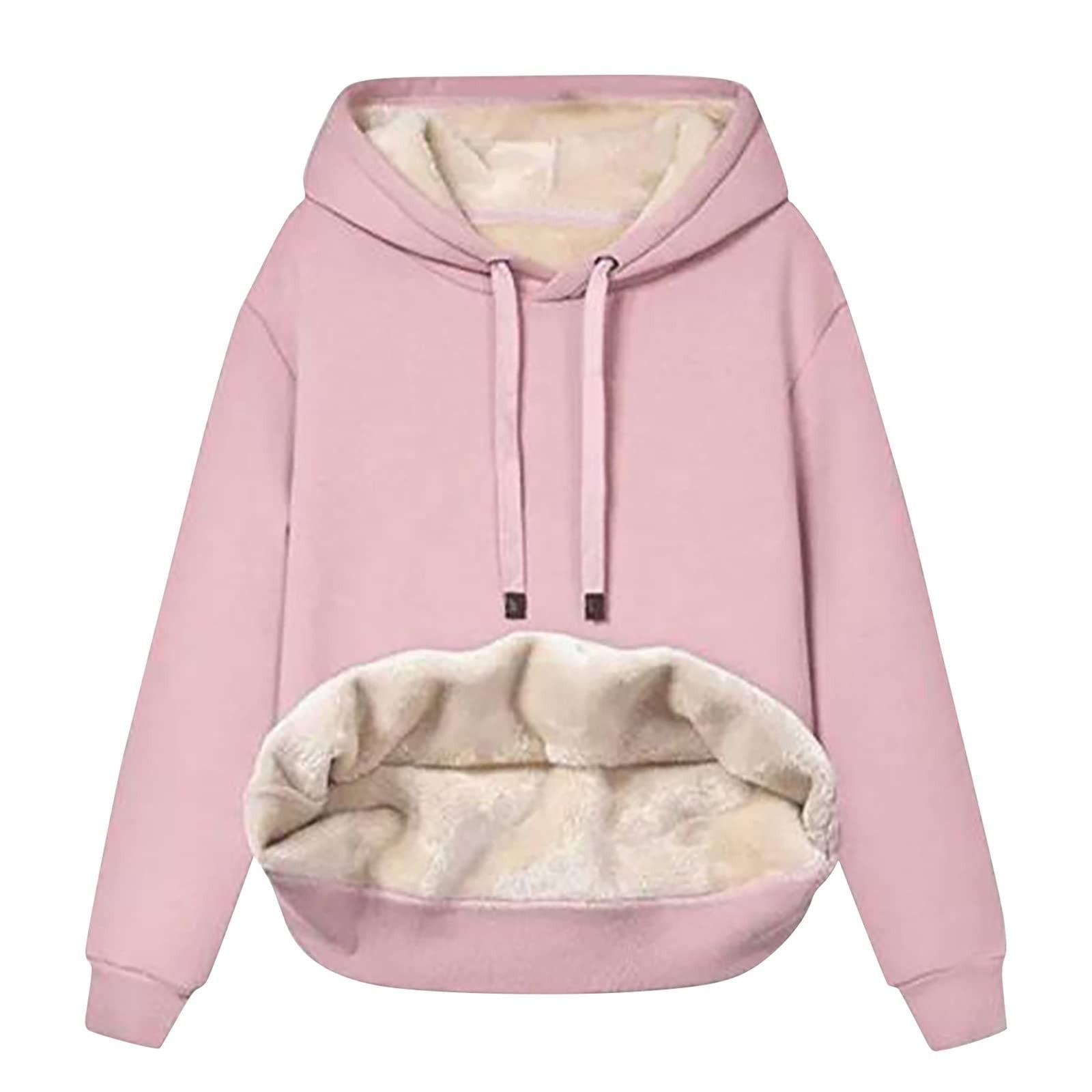JWZUY Women s Sherpa Lined Hoodies Warm Fleece Hooded Sweatshirt Casual Thermal Hoodie with Pocket for Winter Pink M