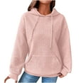 thumbnail image 1 of JWZUY Women's Solid Waffle Knit Sweatshirt Relaxd Fit Tops Long Sleeve Pullover Ladies Jumper Drawstring Neck Blouse with Kangaroo Pocket Hoodie Pink S, 1 of 8