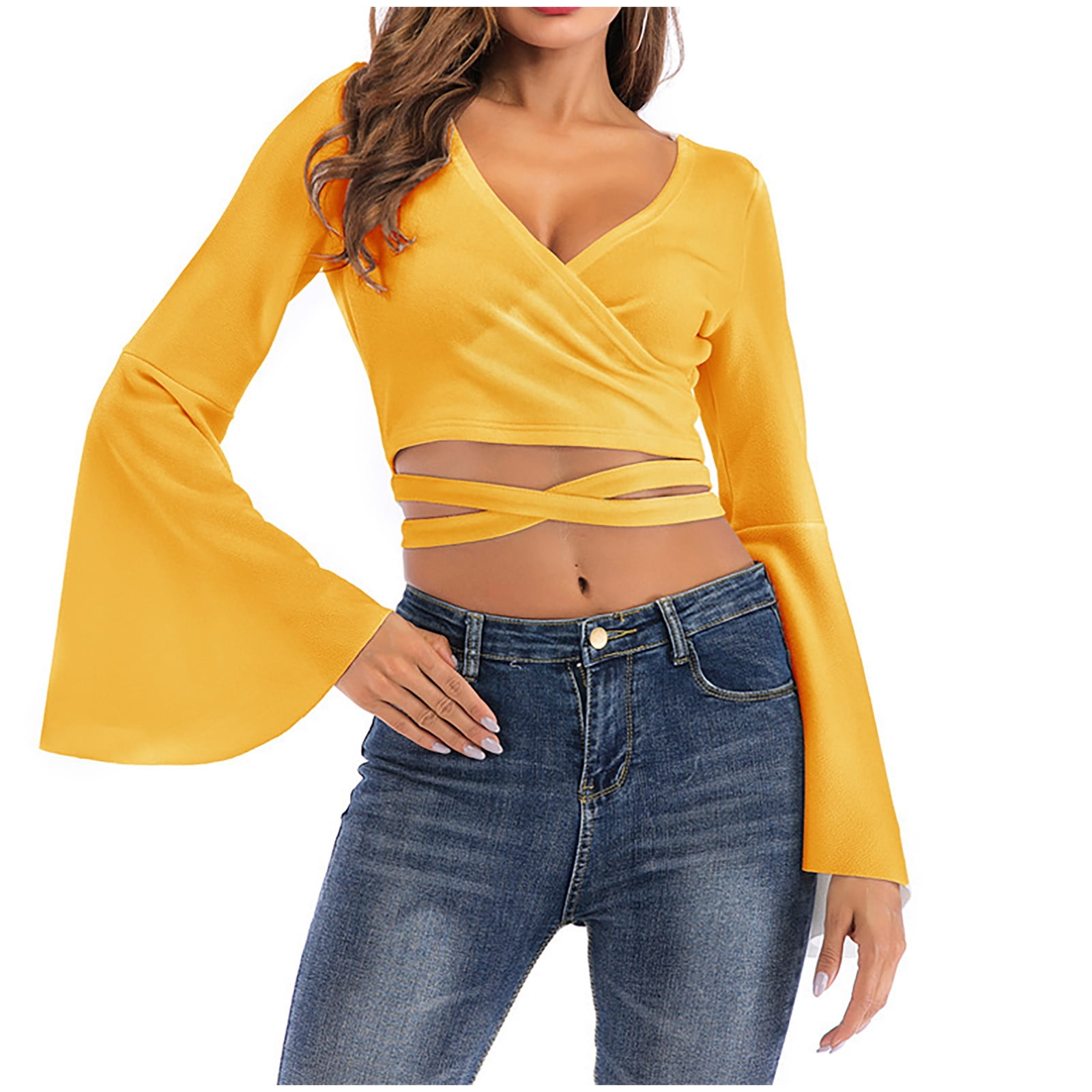 yellow bell sleeve top