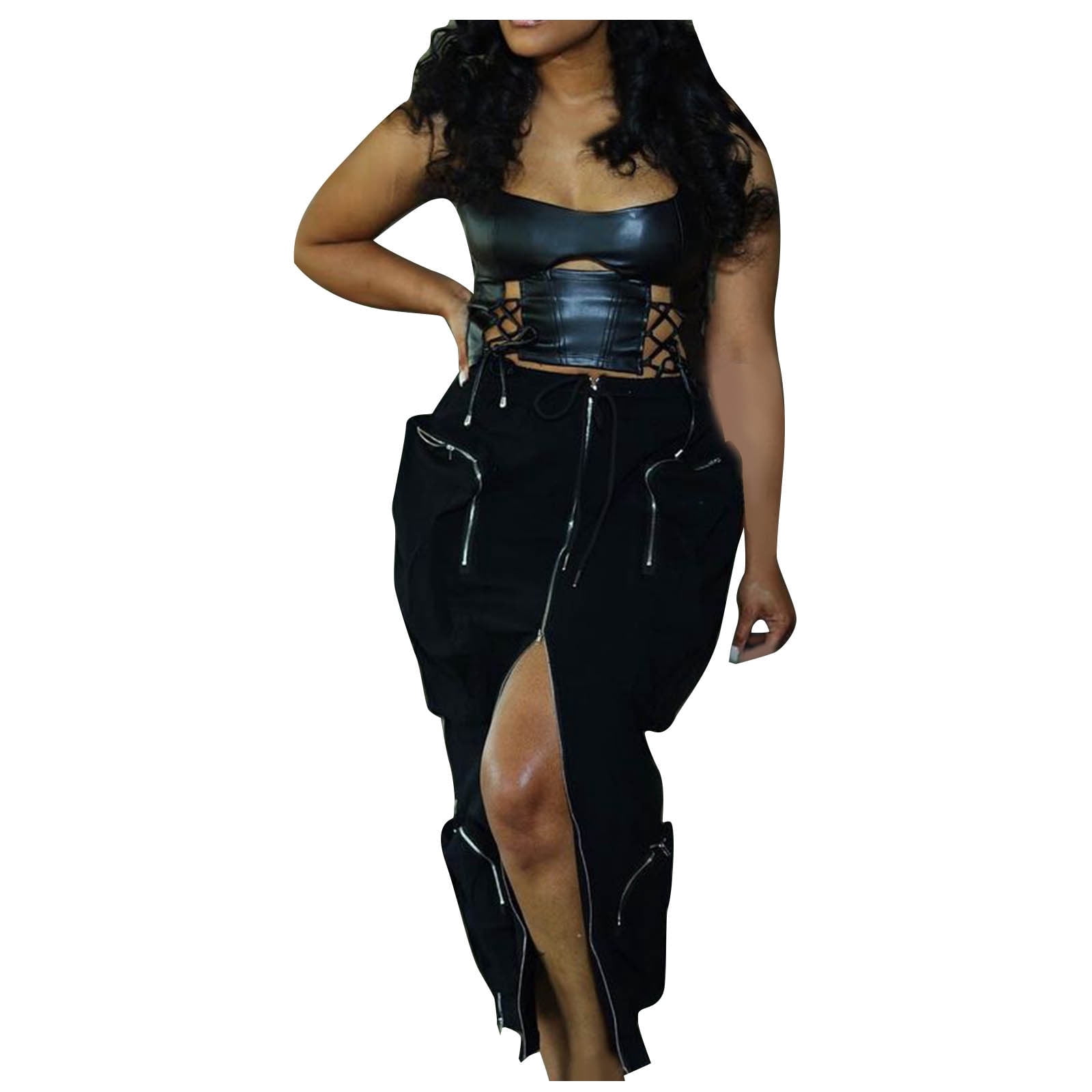Elastic Waist Black Denim Skirt