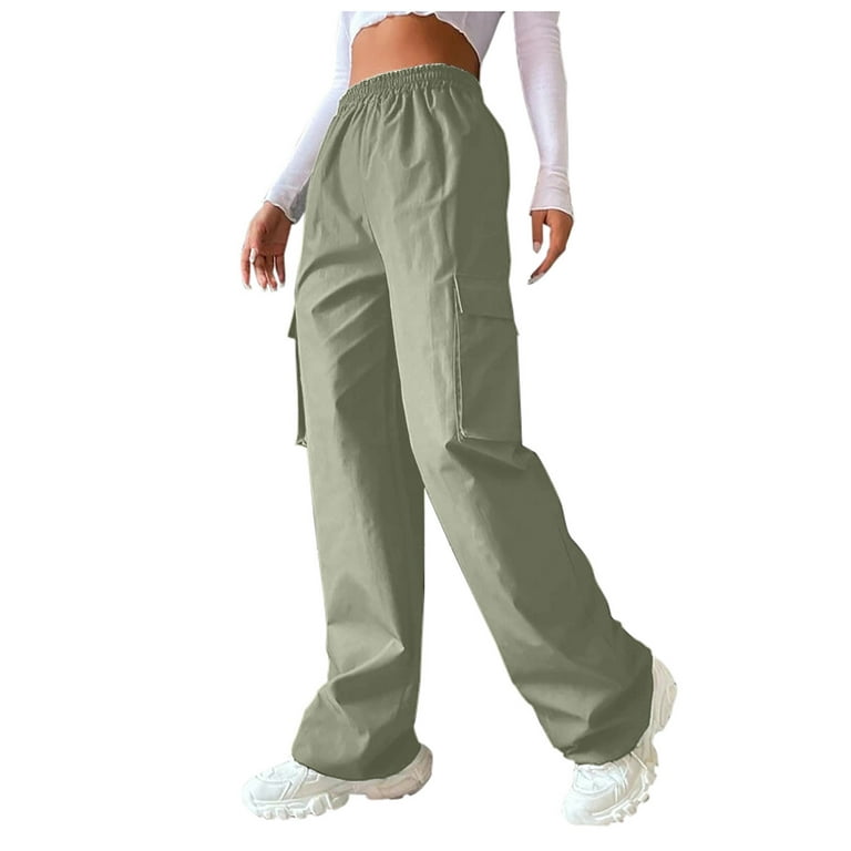 JWZUY Womens Cargo Hiking Pants Elastic Waist Outdoor Quick Dry Athletic  Workout Lounge Pants Joggers Straight Trouser Army Green L