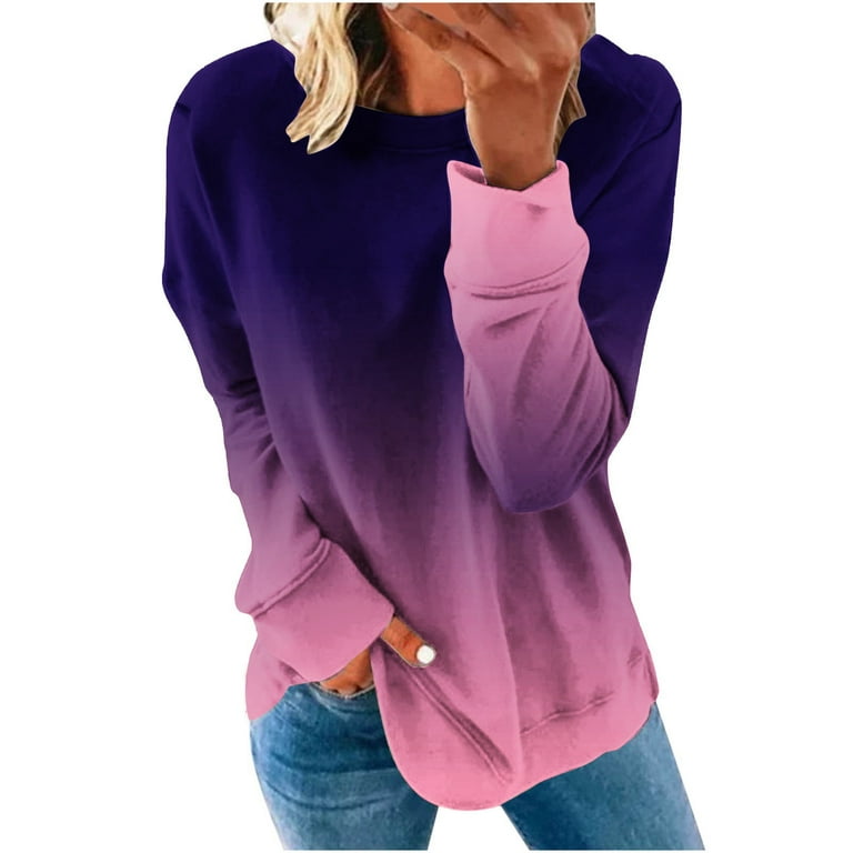 JWZUY Womens Casual Long Sleeve Sweatshirt Crew Neck Cute Pullover Relaxed  Fit Tops Solid Oversized Purple#02 L