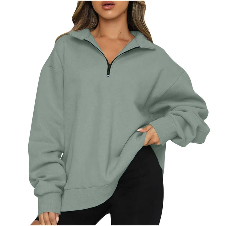 Womens Hoodie Shirts Oversized Pullover Long Sleeve Sweatshirt Lightweight  Half Zipper Casual Thanksgiving Fall Winter Clothes with Pockets sky blue