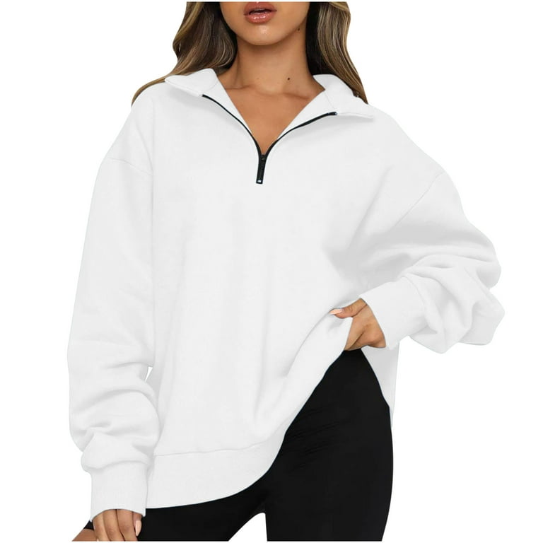 JWZUY Womens Casual Oversized Half Zip Pullover Long Sleeve Sweatshirt  Quarter Zip Hoodie Sweater Teen Girls Fall Spring Y2K Clothes Navy XL