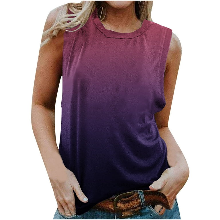 JWZUY Womens Colorful Camisole Gradient Tank Tops Crewneck Sleeveless  Shirts Versatile Tshirts Clearance Sale Specials Tunic Graceful Blouse  Essential Tees Purple M 