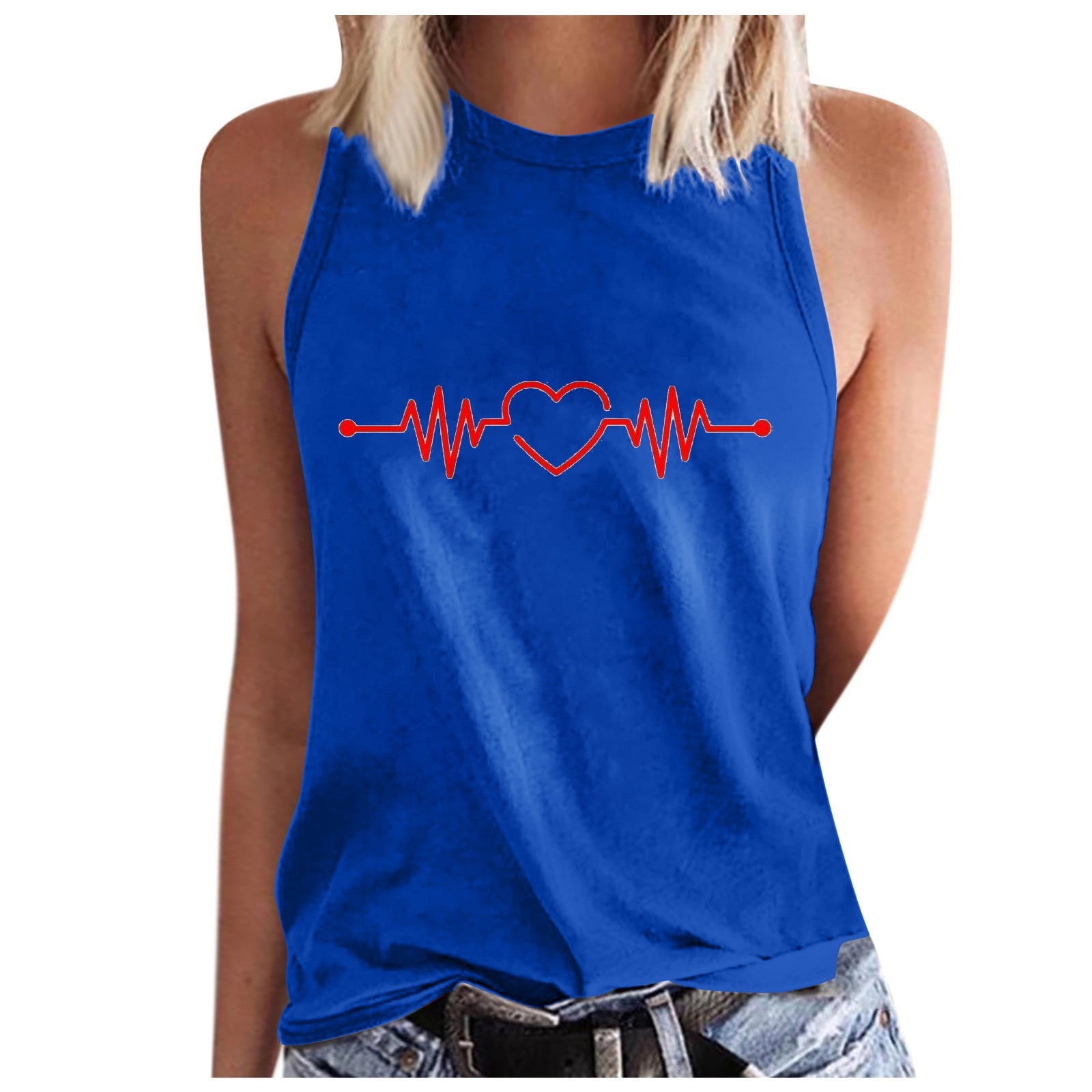 JWZUY Womens Cute Heart Print Tank Tops Trendy Pattern Casual Loose