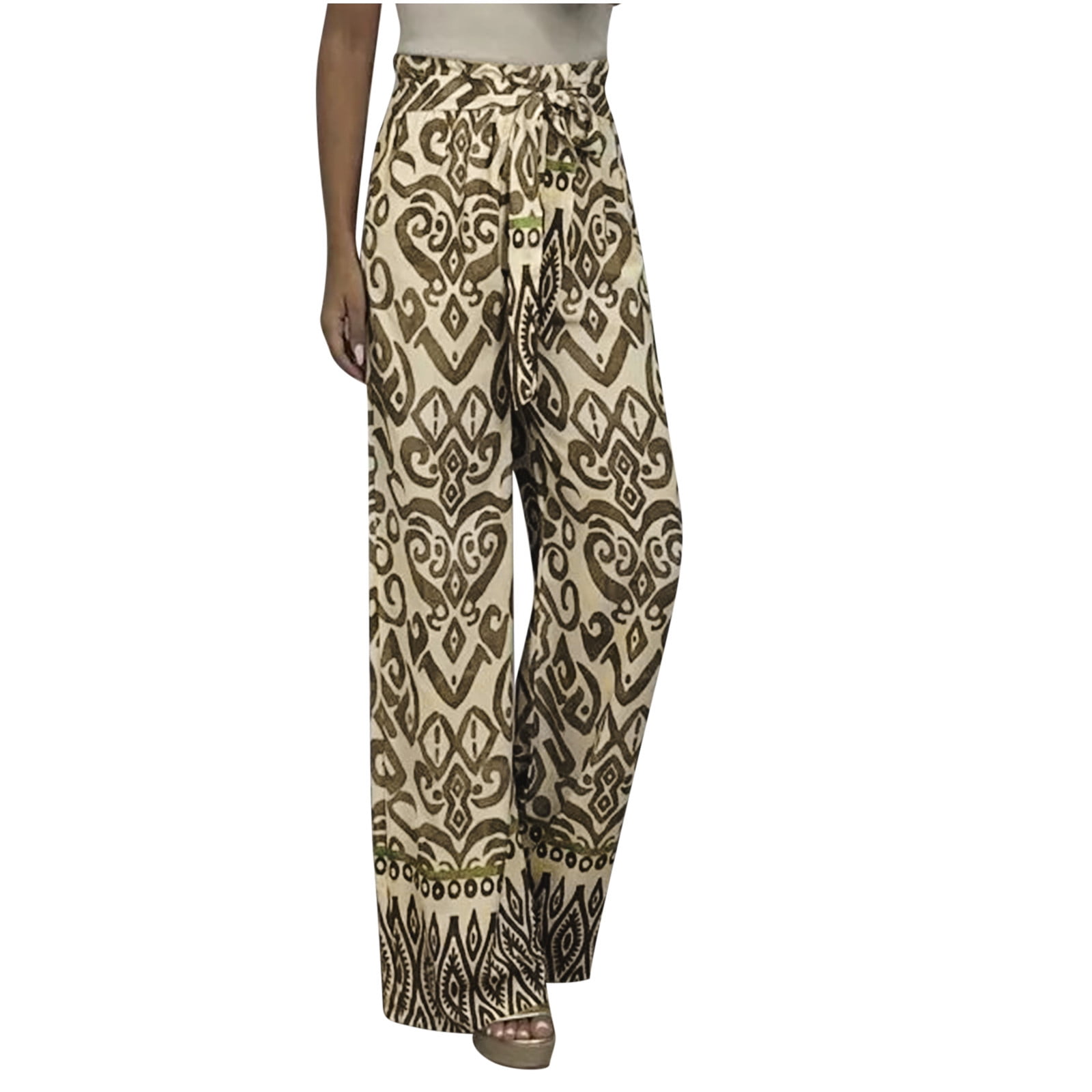 JWZUY Womens Ethnic Geometric Print Palazzo Pant FullLength Drawstring