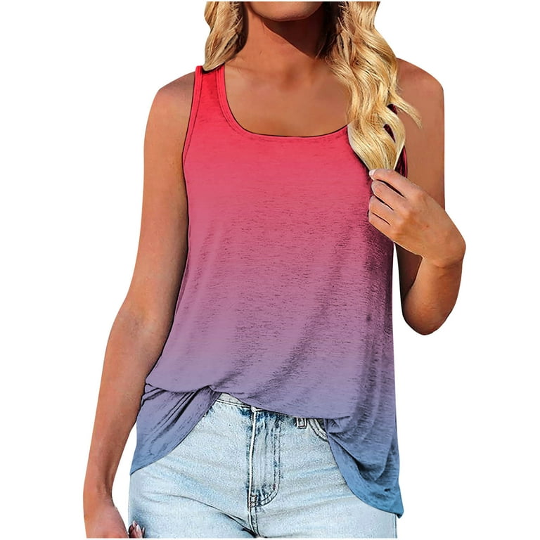 JWZUY Womens Fancy Gradient Tank Tops Soft Comfy Cotton Cami Scoop Neck  Sleeveless Camisole Summer Deals Vest Summer Tees Fancy Graphic Shirts Soft  Cozy Tops Blouse Red XXL 