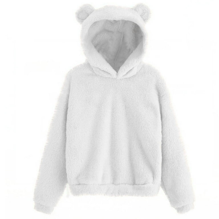 Ladies Bear Ear Cute Hoodie Teddy Bear Hoody Fluffy Long Sleeve Pullover  Winter Sweatshirt Animal Jumper For Women Girl(size:s-xl)