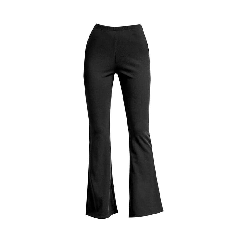 JWZUY Women's Elastic High Waist Flared Bell Bottom Yoga Pants Casual Going  Out Summer Trouser Black XL