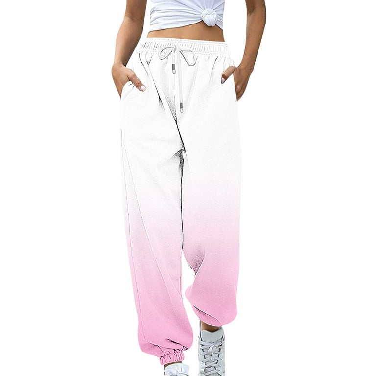 JWZUY Womens Gradient Casual Sweatpant Jogger Ankle Length Drawstrijg  Elastic Waist Pant Fall Regular Fit Pants Pink L